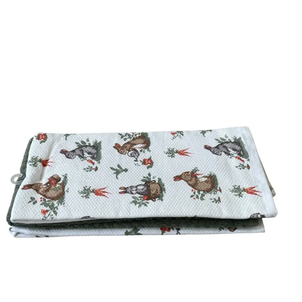 Shabby Chic Cotton Kitchen Towels Spring Floral Easter Bunny Rabbit Set of 3 NEW